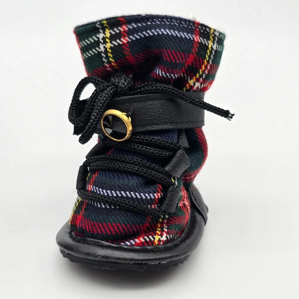Plaid Dog Boots Small Red Green Tartan Zipper Adjustable Strap Set of 4